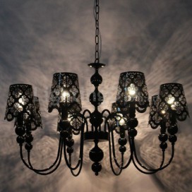 8 Light Modern Contemporary Hollow Black Candle Style Chandelier