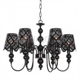 6 Light Modern Contemporary Hollow Black Candle Style Chandelier