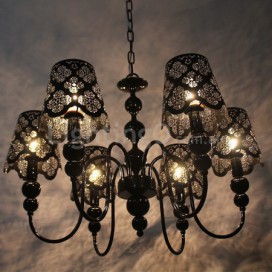 6 Light Modern Contemporary Hollow Black Candle Style Chandelier