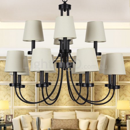 12 Light Retro Contemporary 2 Tier Black Candle Style Chandelier