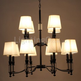 12 Light Black 2 Tier Chandelier Retro Contemporary Candle Style Chandelier