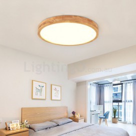 Modern Contemporary Round Wood Flush Mount Ceiling Light