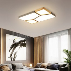 Modern Contemporary Rectangle Wood Flush Mount Ceiling Light