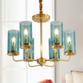 Fine Brass 6 Light Chandelier with Glass Shades