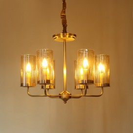 Fine Brass 6 Light Chandelier with Glass Shades