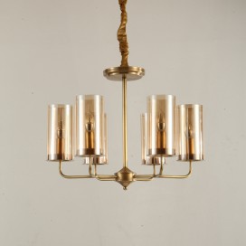 Fine Brass 6 Light Chandelier with Glass Shades