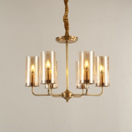 Fine Brass 6 Light Chandelier with Glass Shades