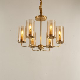 Fine Brass 6 Light Chandelier with Glass Shades