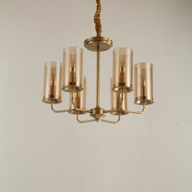 Fine Brass 6 Light Chandelier with Glass Shades