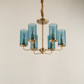 Fine Brass 6 Light Chandelier with Glass Shades