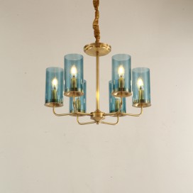 Fine Brass 6 Light Chandelier with Glass Shades