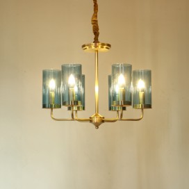 Fine Brass 6 Light Chandelier with Glass Shades