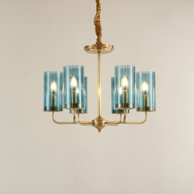 Fine Brass 6 Light Chandelier with Glass Shades