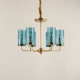 Fine Brass 6 Light Chandelier with Glass Shades