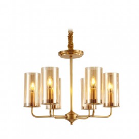 Fine Brass 6 Light Chandelier with Glass Shades