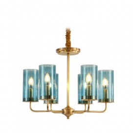 Fine Brass 6 Light Chandelier with Glass Shades