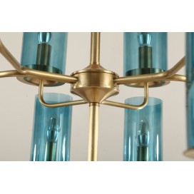 Fine Brass 6 Light Chandelier with Glass Shades