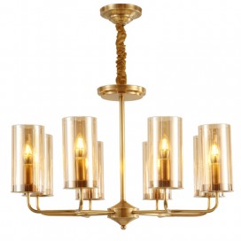 Fine Brass 8 Light Chandelier with Glass Shades