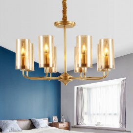 Fine Brass 8 Light Chandelier with Glass Shades