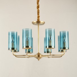 Fine Brass 8 Light Chandelier with Glass Shades