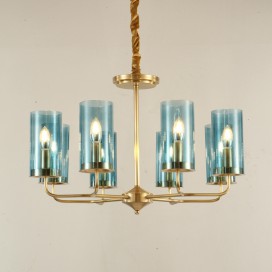 Fine Brass 8 Light Chandelier with Glass Shades