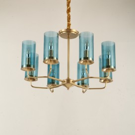 Fine Brass 8 Light Chandelier with Glass Shades