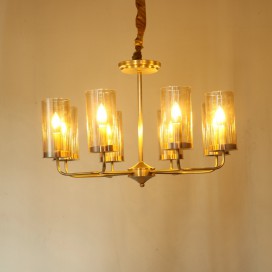 Fine Brass 8 Light Chandelier with Glass Shades