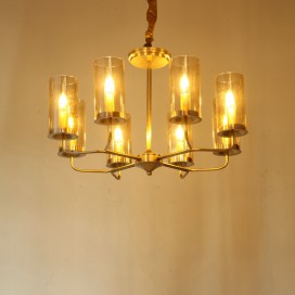 Fine Brass 8 Light Chandelier with Glass Shades