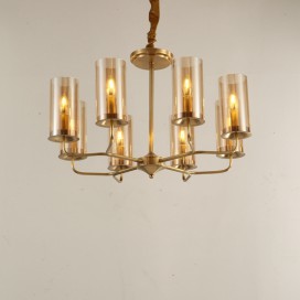 Fine Brass 8 Light Chandelier with Glass Shades