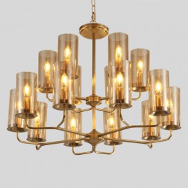 Fine Brass 16 Light Chandelier with Glass Shades