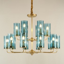 Fine Brass 16 Light Chandelier with Glass Shades