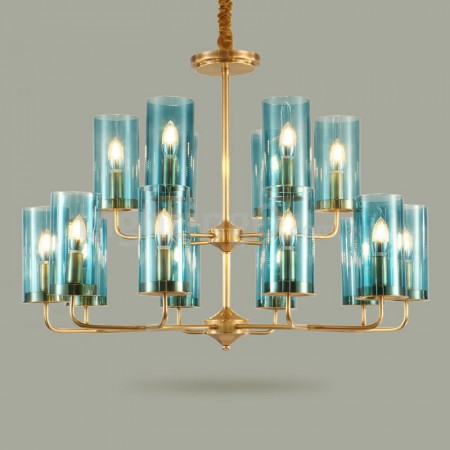 Fine Brass 16 Light Chandelier with Glass Shades