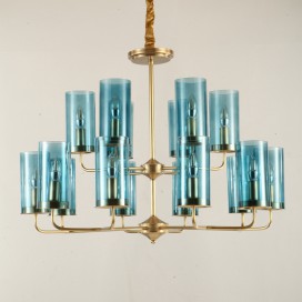 Fine Brass 16 Light Chandelier with Glass Shades