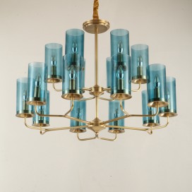 Fine Brass 16 Light Chandelier with Glass Shades