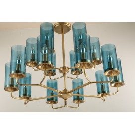 Fine Brass 16 Light Chandelier with Glass Shades