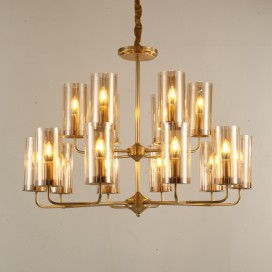 Fine Brass 16 Light Chandelier with Glass Shades