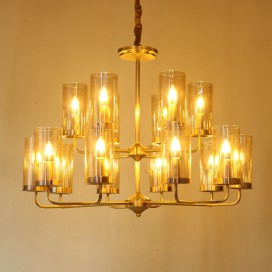 Fine Brass 16 Light Chandelier with Glass Shades