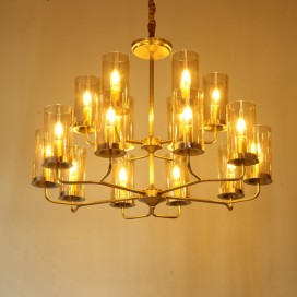 Fine Brass 16 Light Chandelier with Glass Shades