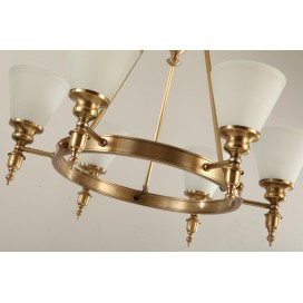 Round Fine Brass 6 Light Chandelier with Glass Shades