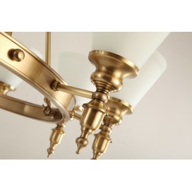 Round Fine Brass 6 Light Chandelier with Glass Shades