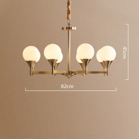 Fine Brass Black 8 Light Chandelier with Ball Glass Shades