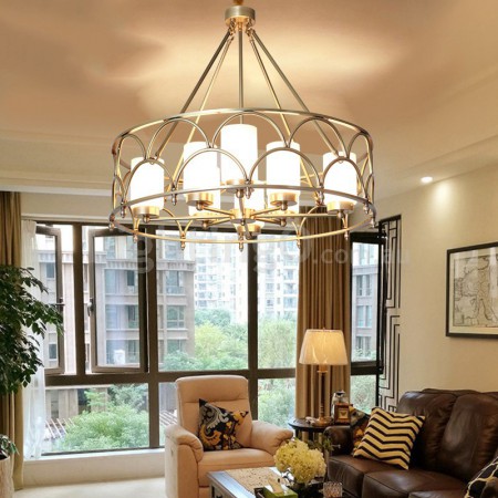 Drum Fine Brass 8 Light Chandelier with Glass Shades