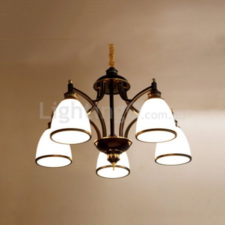 Fine Brass 5 Light Black Chandelier with Glass Shades