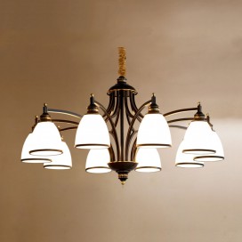 Fine Brass 10 Light Black Chandelier with Glass Shades