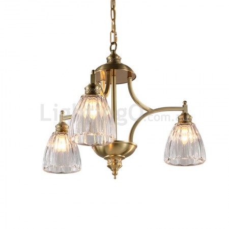 Fine Brass 3 Light Chandelier with Glass Shades