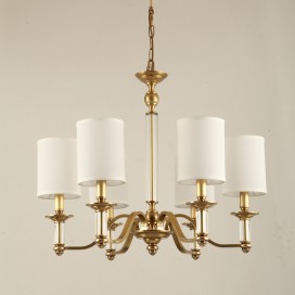 Fine Brass 6 Light Crystal Chandelier with Fabric Shades