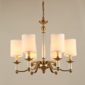 Fine Brass 6 Light Crystal Chandelier with Fabric Shades