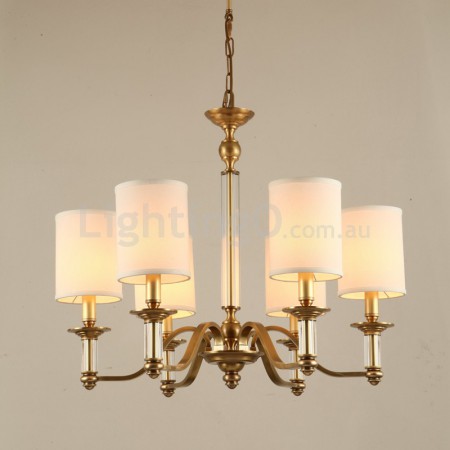 Fine Brass 6 Light Crystal Chandelier with Fabric Shades