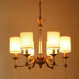 Fine Brass 6 Light Crystal Chandelier with Fabric Shades