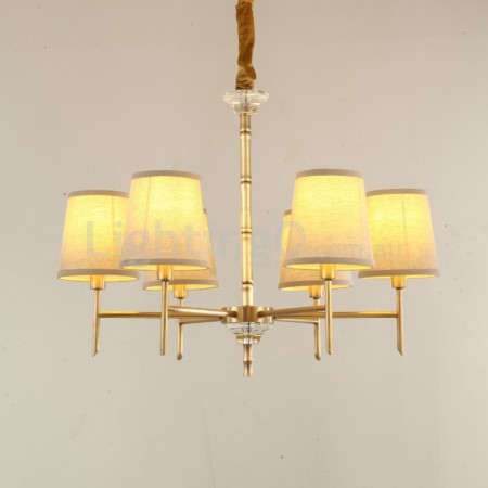 Fine Brass Crystal Chandelier with Fabric Shades